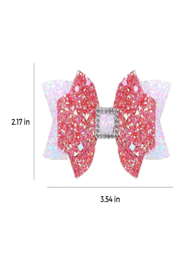 melyde Glitter Hair Bow Clips 3.5 Inch Sweet Hairpins Girls Teens Sparkly Hair Accessories for School Birthday Holiday Party Decor, White&Rose Red - Image 5